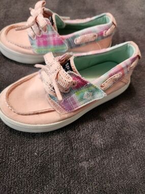 Sperry Girls Pink Pastel Plaid Boat Shoes